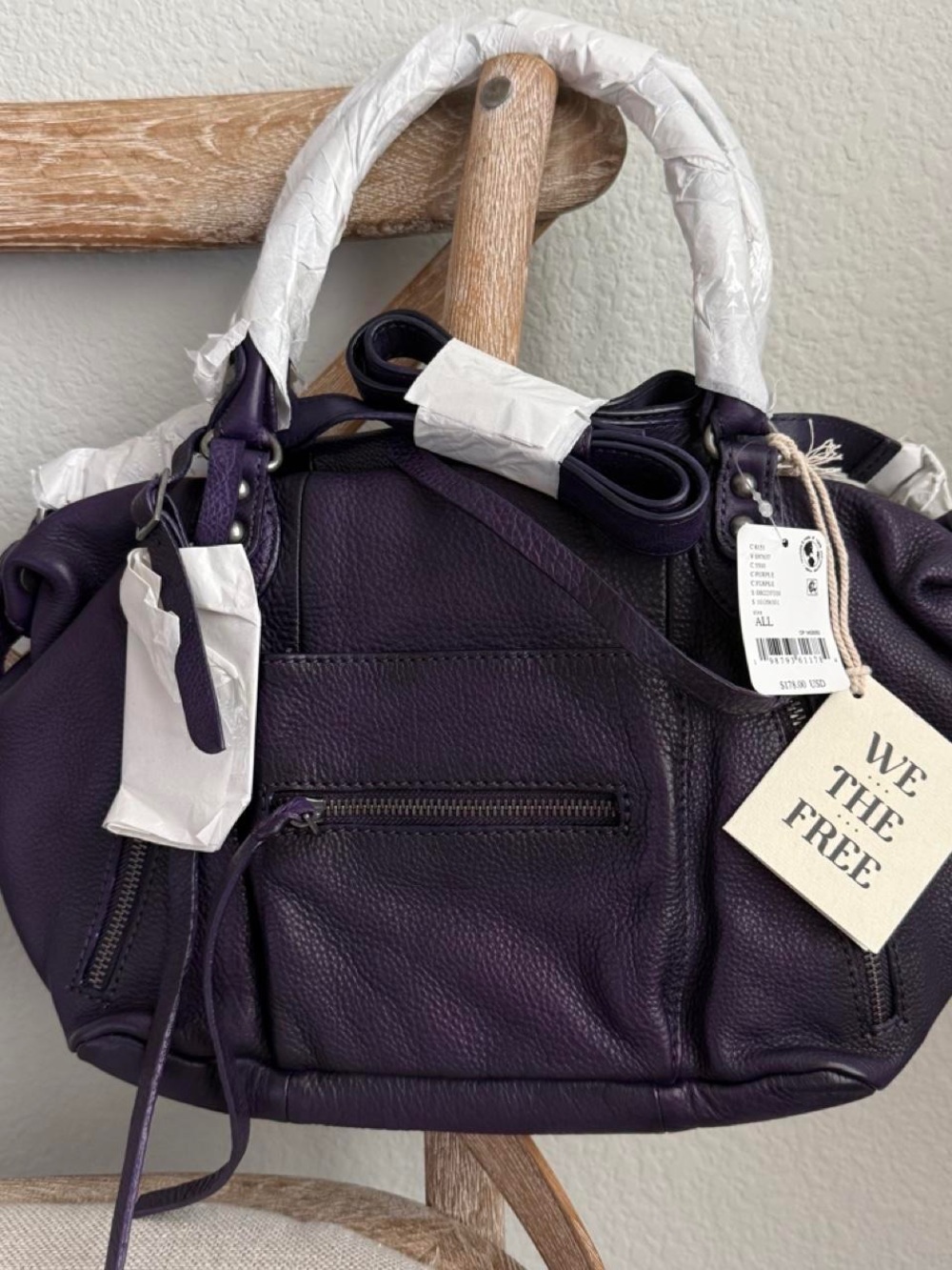 Free People Deep Purple Leather Tote Satchel